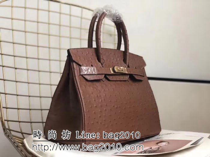 愛馬仕Hermes原版牛皮鴕鳥紋 Birkin 鉑金包 時尚手提包 0AM1018